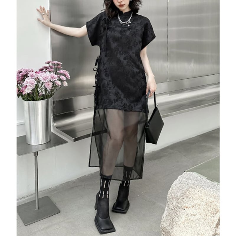 [YIDAO Series]★China-style dress★ Daily wear Chinese clothing Black Black Improved Chinese dress