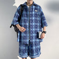 Load image into Gallery viewer, [BIGEMAN Series]★Setup★ Shirt + Shorts 2color Unisex Men's Large Size Plaid Pattern Blue Black Gray
