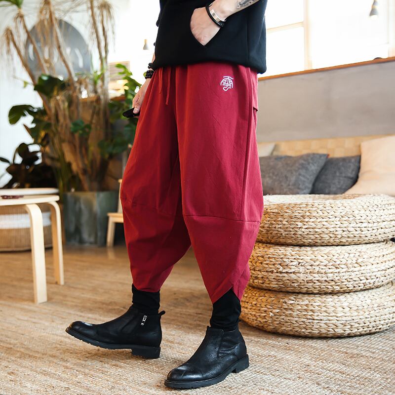 [Small Trouble Series] ★China style pants★ 3 colors Black or Blue or Red Fake layered Large size Easy to match