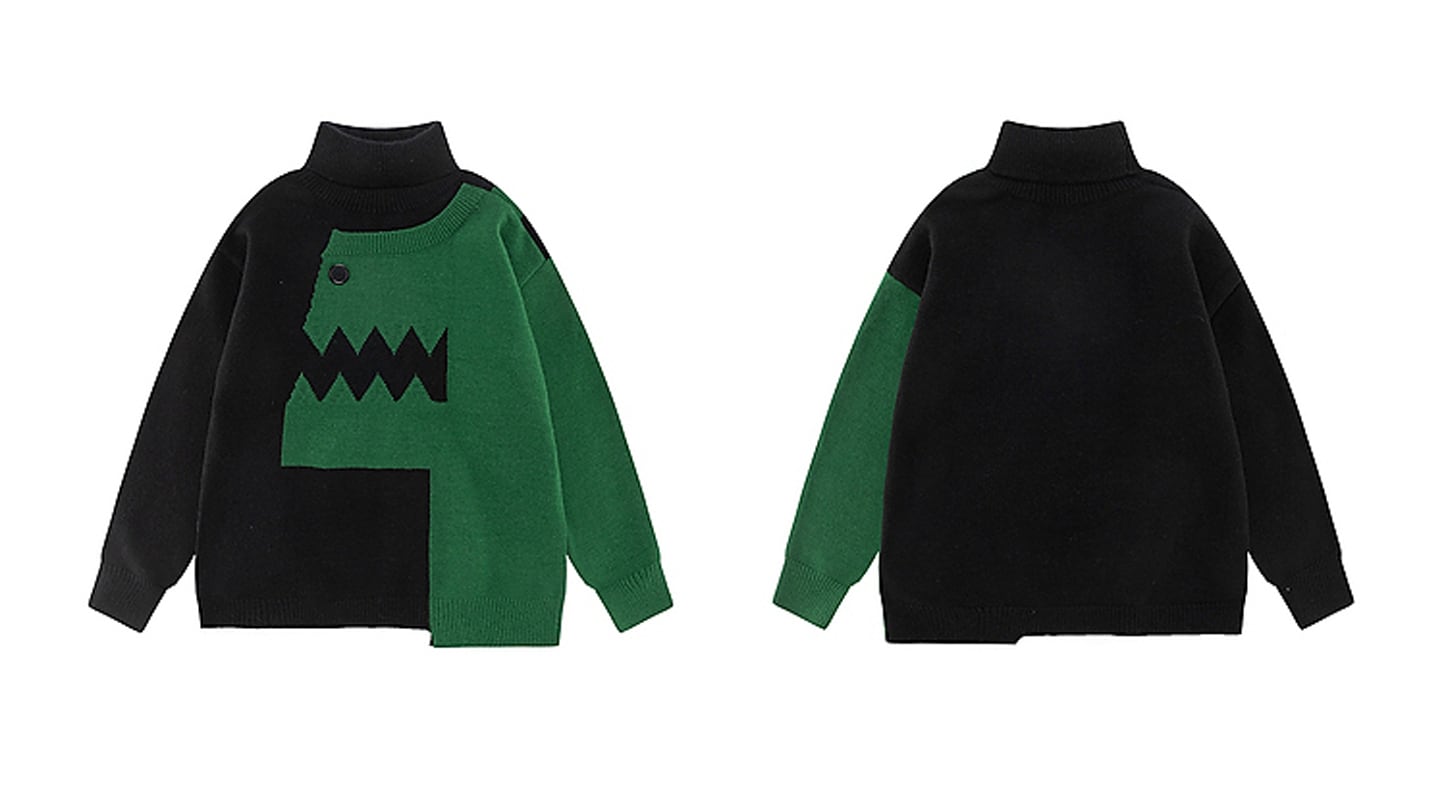 [CHAOJIEQU Series]★Sweater★ 3color Unisex Men's Dinosaur Animal Color Scheme High Neck Black Green Pink ML XL 2XL