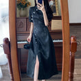 Load image into Gallery viewer, [Dong Xiaojie Series] ★China style dress★ Improved cheongsam dress, girls' party, black, black, large size, slimming slit
