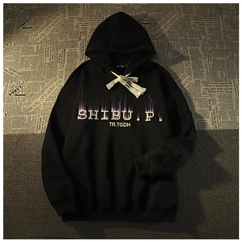 [Baraba series] ★Fleece lined hoodie★ 3color tops unisex men's retro alphabet white black coffee color