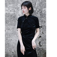 Load image into Gallery viewer, [Da Qinglong Shu Series] ★Cheongsam Dress★ Sexy One Piece Velvet Long Length Black Black Simple
