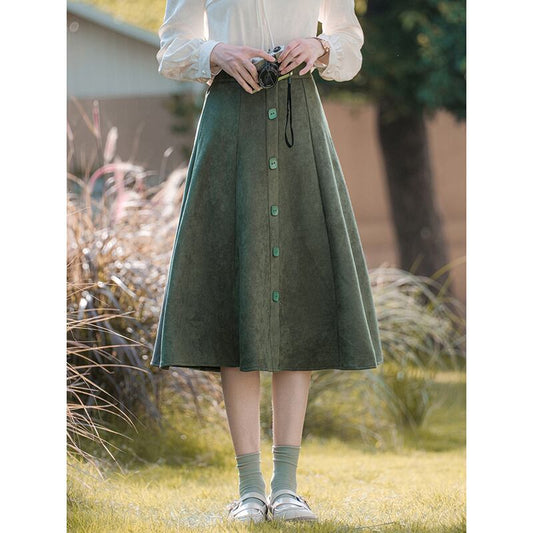 [Shirasu Series] ★Skirt★ Bottoms Ladies Easy to match Improves your temperament Green Green Suede