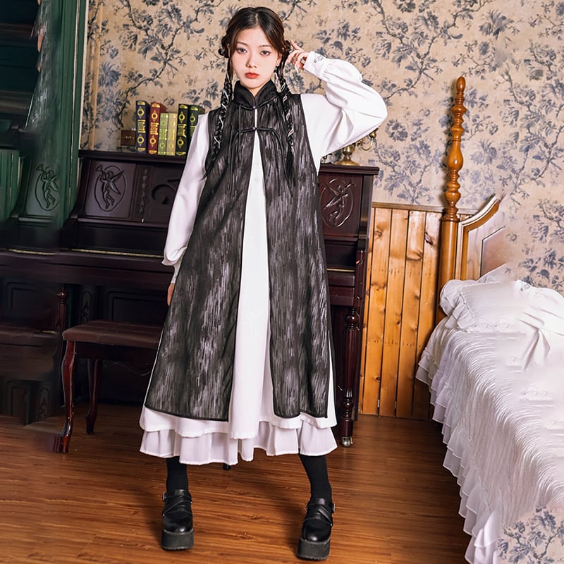 [Kokaisha---Gyounma Series] ★Chinese style setup★ Dress + long vest 2-piece set Cute