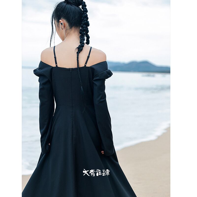 [Big Blue Dragon Series] ★China style dress★ Ribbon dress sexy black long length cute