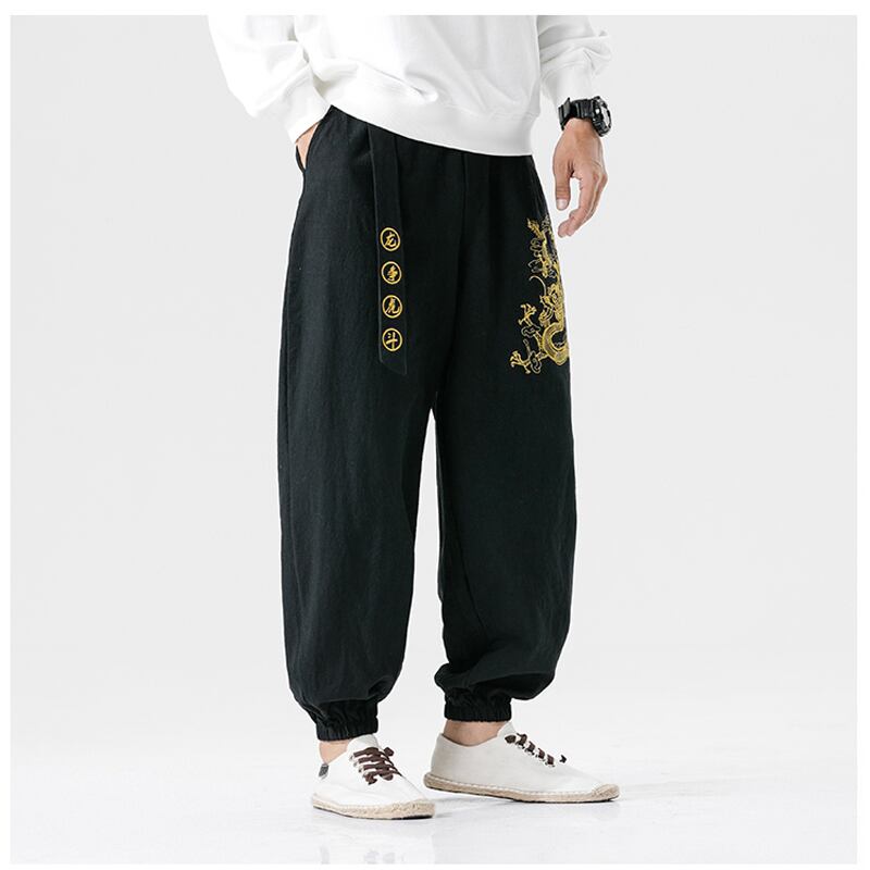 [Small trouble series]★China style pants★Casual pants 2 colors Black or blue Dragon Dragon pattern Dragon pattern Golden dragon Large size