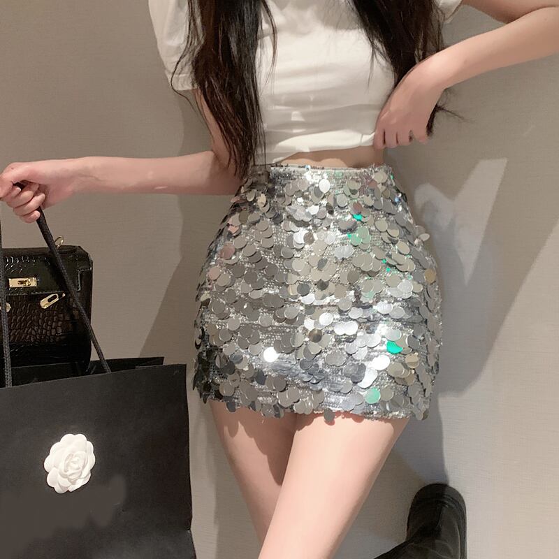 [NANA Series] ★Mini Skirt★ Bottoms Sexy Cute Silver Silver Women's Easy to match