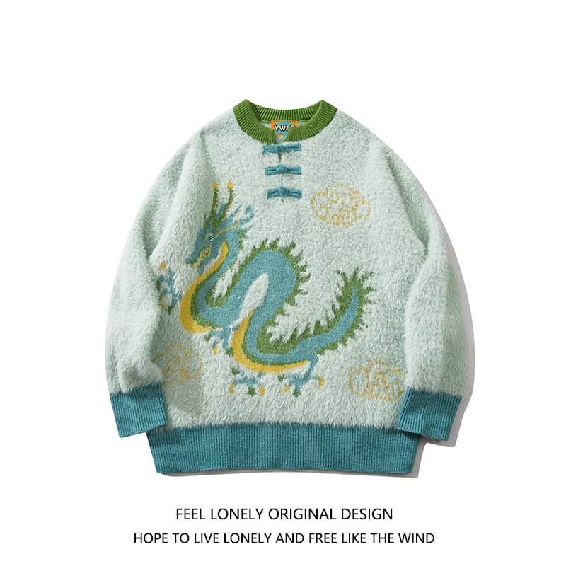 [Feel lonely series]★China style sweater★ 3color knit tops dragon dragon crest unisex men's new year