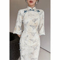 Load image into Gallery viewer, [Customize --- Kiyosagi Series] ★Cheongsam dress★ Chinese-style dress, improves temperament, Chinese clothes, crane pattern, crane, long length
