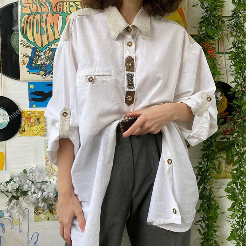 [Vintage Tang Series]★Shirt★ Long Sleeve Tops Retro White Women's Fashion SML