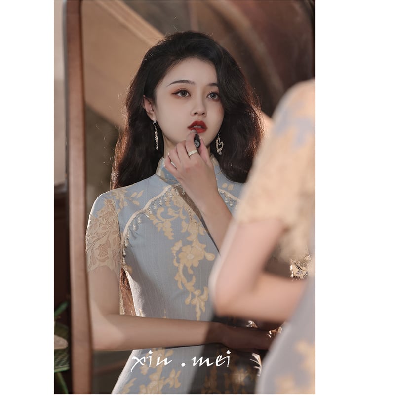 [XIUMEI Series]★China Dress★ Lace Dress, Short Sleeve, Long Length, Chinese Clothes, Short Sleeve, Sexy, Party, Wedding