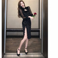 Load image into Gallery viewer, [Hundred Minute Eight Series] ★Cheongsam Dress★ Velvet Switching Floral Pattern Slimming Sexy Black Black SML XL
