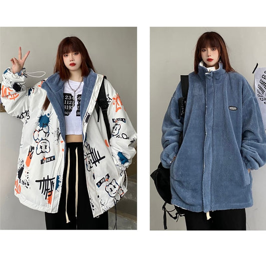 [Demon King Series]★Outerwear that can be worn on both sides★ 2color white or black graffiti coat Unisex Unique fashion