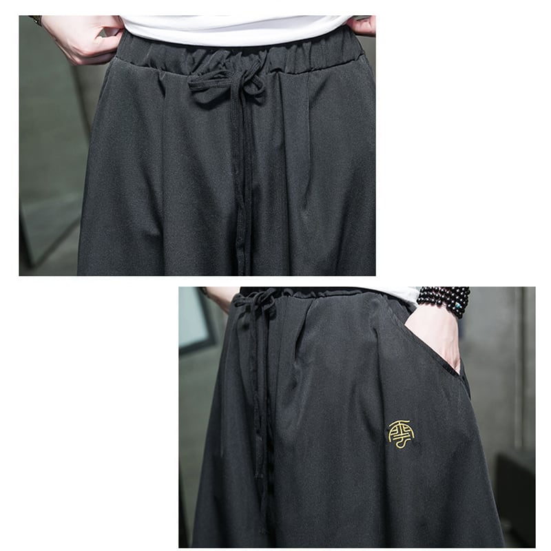 [Small Trouble Series]★China Style Pants★ Gaucho Pants Bottoms Unisex Men's Large Size Plain Black Retro