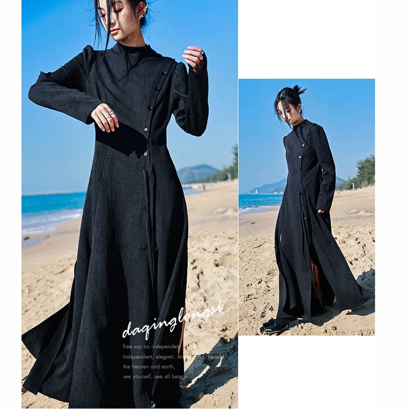 [Da Qinglong Shu Series] ★Chinese style dress★ Chinese clothing original black black slimming slit sexy