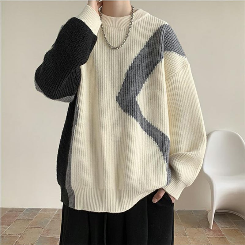 [Tiaota Series]★Sweater★ 3color Knit Tops Unisex Men's Color Scheme Retro Black Coffee Color Apricot