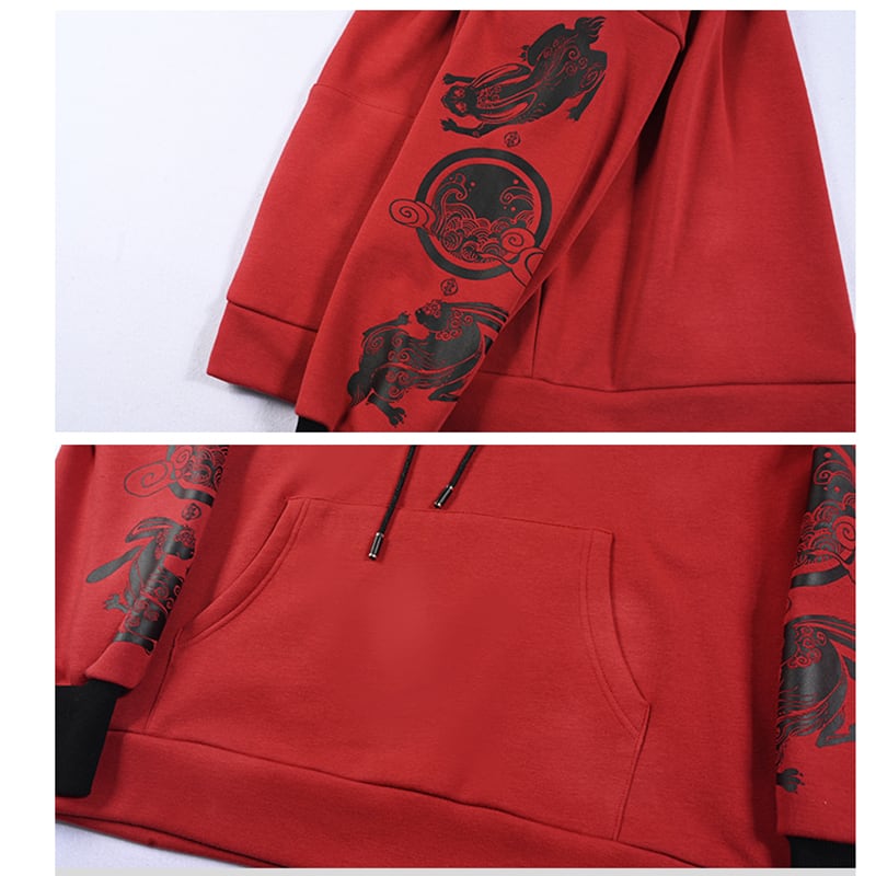 [Ancient Monster --- Rabbit Series] ★China style hoodie★ 2color Regular type or brushed lining type Tops Cute Original Black Red Rabbit ears