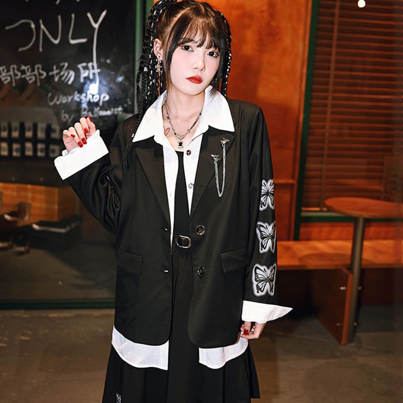 [Kokaisha --- Butterfly Effect Series] ★Blazer★ Outerwear SML Spring Clothes Easy to match Black Black Unique