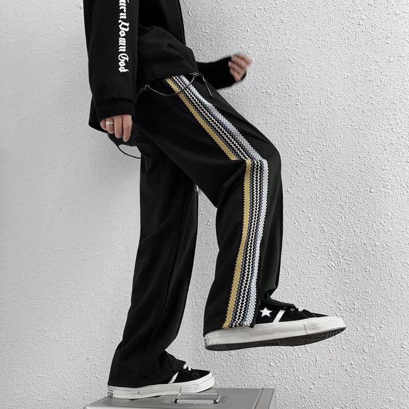 [Leonbinno Series] ★Pants★ Newly added brushed lining type Casual pants Slit Vertical stripes Striped pattern Black Black ML XL 2XL