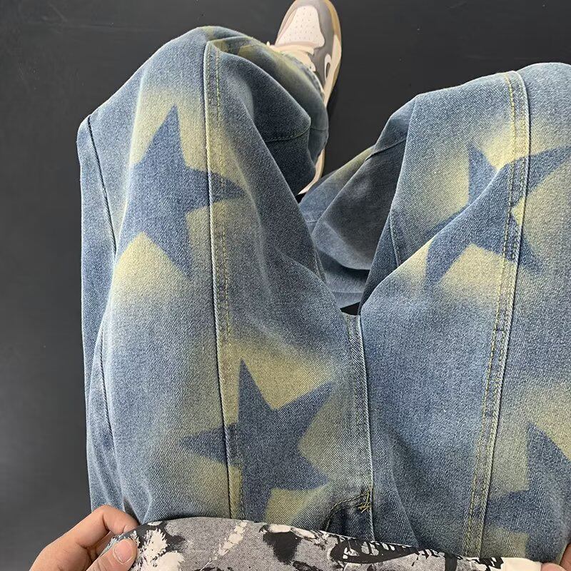 [V37 Series]★Denim Pants★ Pants Bottoms Unisex Men's Star Pattern Blue Blue SML XL 2XL 3XL