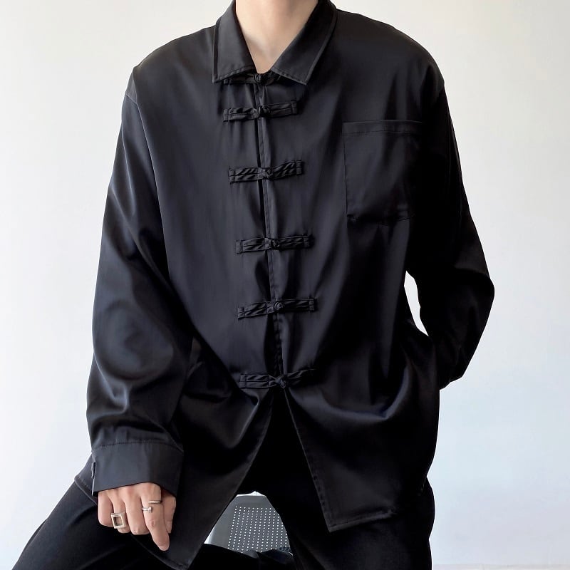 [Orange Family Series] ★Chinese style shirt★ Chinese clothing tops unisex men's black black casual Harajuku style