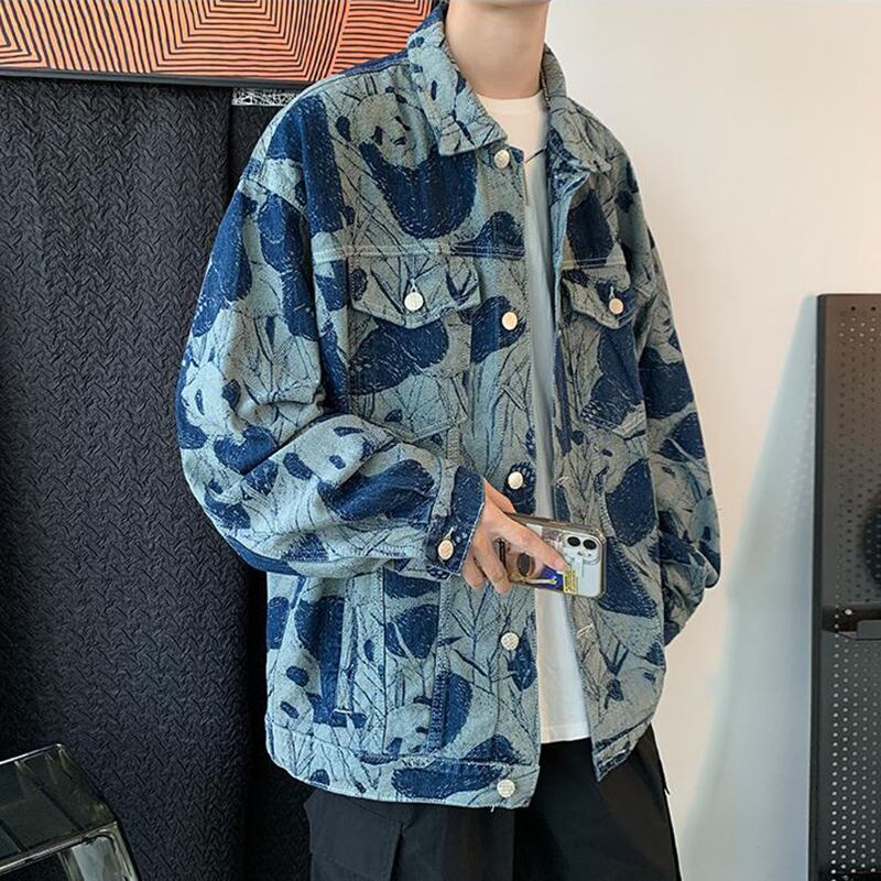 [MCL Series] ★Jacket★ Outer Denim Jacket Unisex Men's Print Blue Blue Stylish