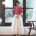 Load image into Gallery viewer, [Paper-dyed series] ★Party dress★ Chinese style tops + long skirt 6color SML LL 3L 4L Red
