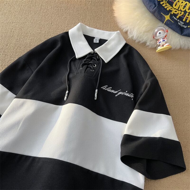 [CHAOMEICHEN Series] ★POLO Shirt★ 2color Tops Unisex Men's Horizontal Striped Striped Pattern Black Gray