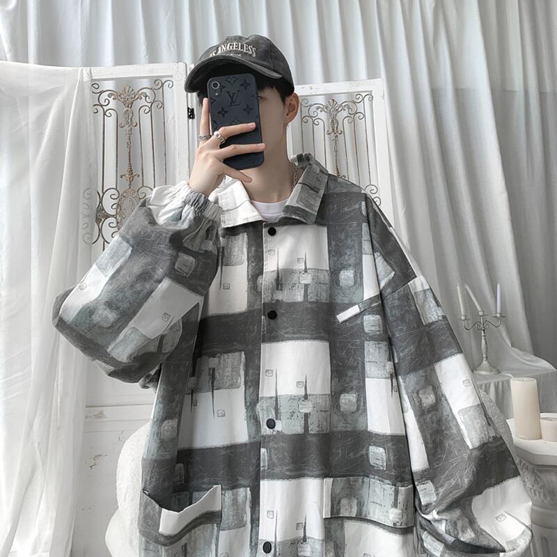 [Hyakuyakuge series] ★Jacket★ 3color outerwear unisex men's plaid pattern brown gray wine red