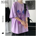 Gallery viewerに画像を読み込む, 【SGLLシリーズ】★Tシャツ★ 3カラー メンズ 男女兼用 蝶々 夏 ブラック ホワイト パープル 大きいサイズ
