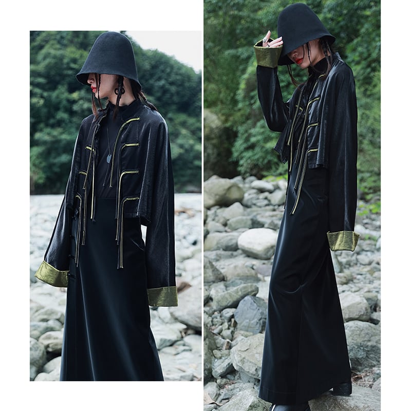 [Daiseiryusu series] ★China style outerwear★ Retro short length Easy to match One size fits all Black