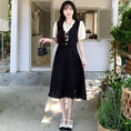 Load image into Gallery viewer, [JIGUJIGU Series] ★One Piece★ Short Sleeve Dress Switching Fake Layered Large Size Black Black
