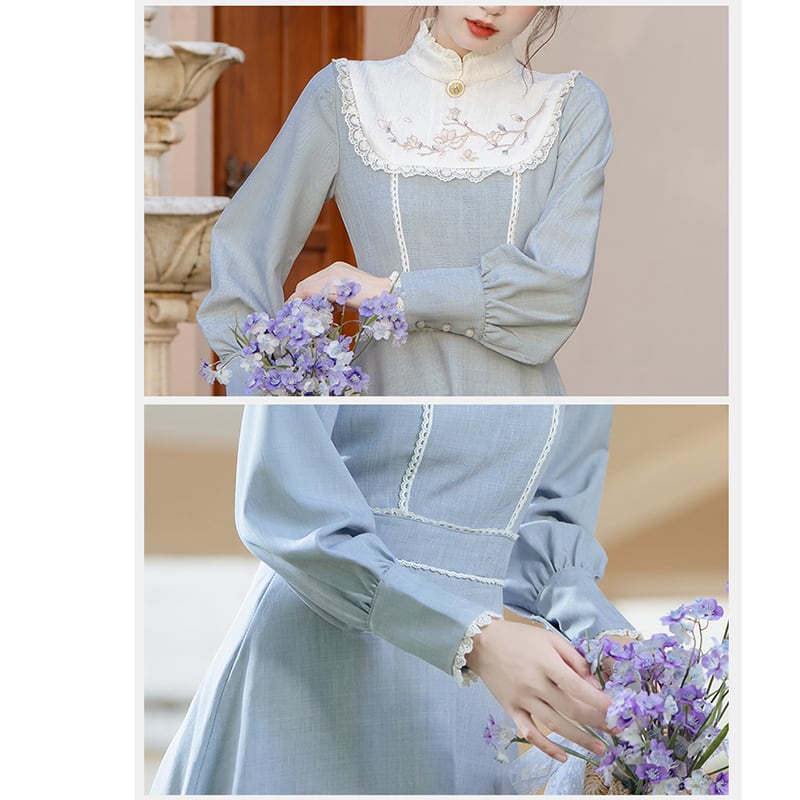 [Tatsuze Chenis Series] ★Chinese style dress★ Hanfu dress, Chinese elements, retro, switching, fake layered, blue, blue