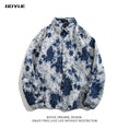 Load image into Gallery viewer, [BOYUE Leeds] ★Retro Shirt★ 2 Color Long Sleeve Shirt Tops Unisex Men's Floral Print Shirt Blue Black
