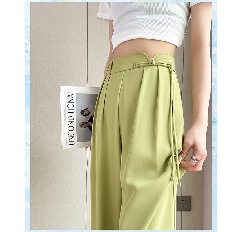 [Women's University 18 Series] ★China style pants★ 2color bottoms casual pants China button black black