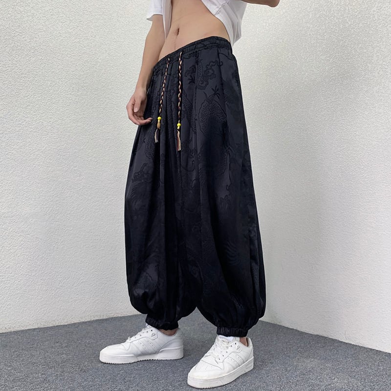 [YISHUO Series]★China Style Pants★Casual Pants Print Unisex Men's Black Black