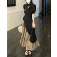 Load image into Gallery viewer, [MEIYI Series] ★China style dress★ Large size dress, fake layered, short sleeves, slimming, black, black
