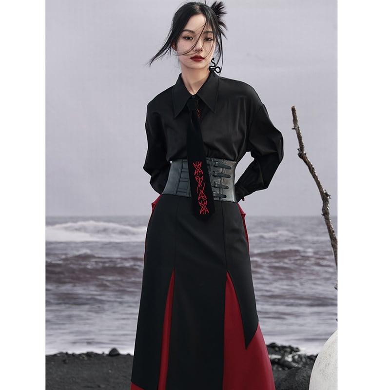 [Da Qinglong Shu Series] ★Chinese style shirt★ Embroidery Chinese clothing Original Black Black Unique Cotton Easy to match