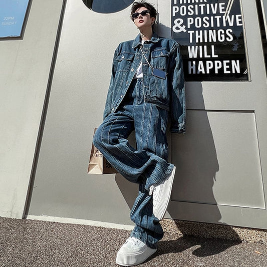 [Image Series]★Setup★ Jacket + Trousers 2-piece set Unisex Men's Denim Spring Clothes Stylish