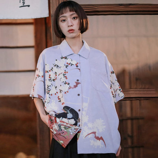 [Yangji Great Dream Series] ★China Style Shirt★ Tops People Print Short Sleeve Shirt Cute Cool Summer Clothes