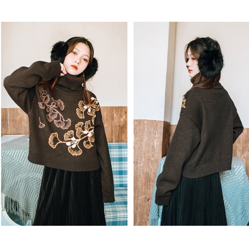 [Kokaisha --- Leaf Collection Series] ★China style sweater★ Tops, thick, warm, short length, easy to match