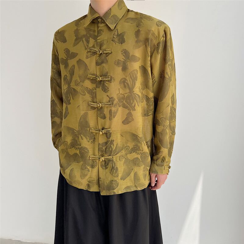 [Illustrated series] ★Chinese style shirt★ 2color floral pattern tops Chinese clothes easy to match ML XL casual