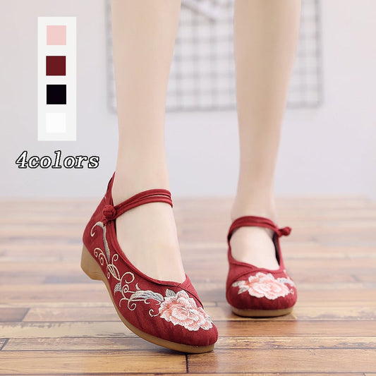 4 colors, embroidered shoes, handmade shoes, Chinese shoes, Chinese style buttons, size 35-41, white, pink, wine red, black, 3cm heel