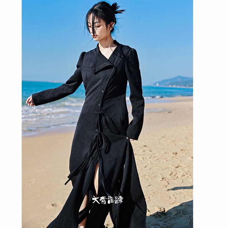 [Da Qinglong Shu Series] ★Chinese style dress★ Chinese clothing original black black slimming slit sexy