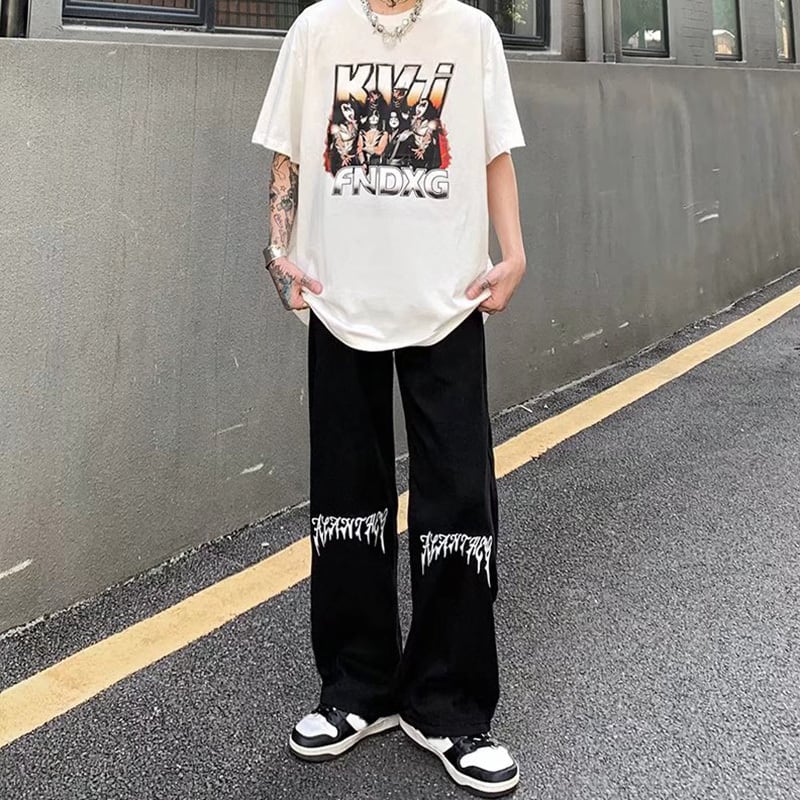 [MGJM Series]★Denim Pants★ 2color Bottoms Trousers Unisex Men's Slimming Black White Easy to match