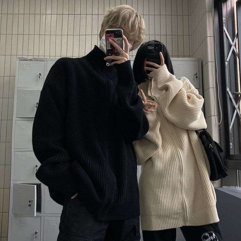 [Demon King Series] ★Sweater★ 3color Black Gray Beige Cartoon Zippered Outerwear Unisex