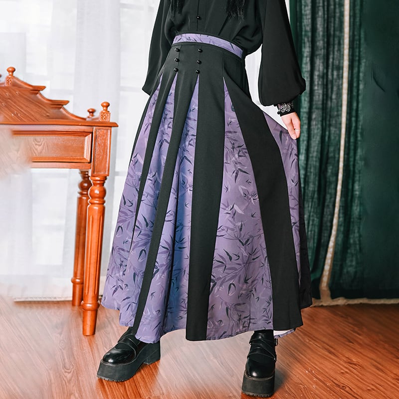 [Kokaisha --- Bamboo Series] ★China style skirt★ Switchable bottoms, bamboo pattern, slimming, easy to match, black, purple