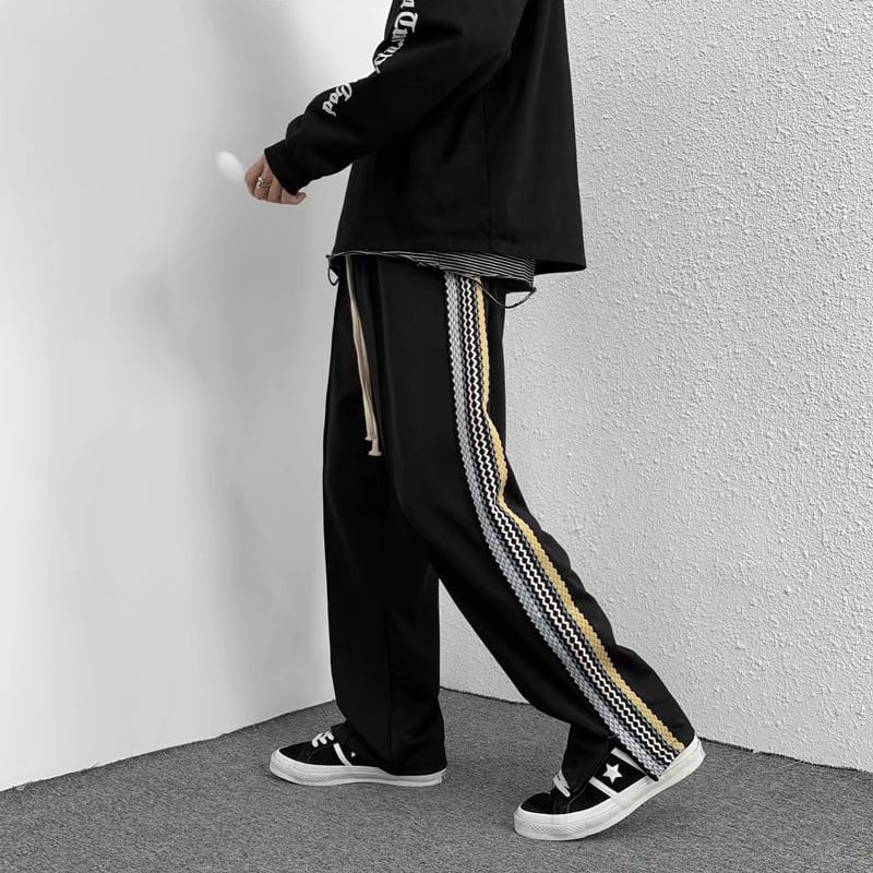 [Leonbinno Series] ★Pants★ Newly added brushed lining type Casual pants Slit Vertical stripes Striped pattern Black Black ML XL 2XL