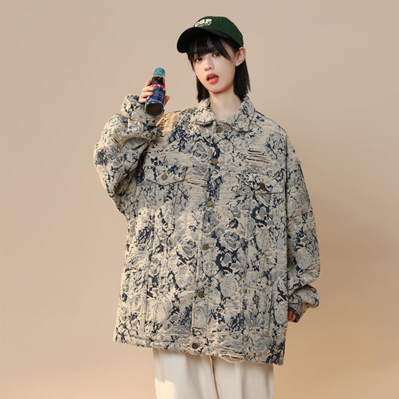 [FKZ Series] ★Jacket★ Printed outer denim jacket Unisex Men's jeans No hat